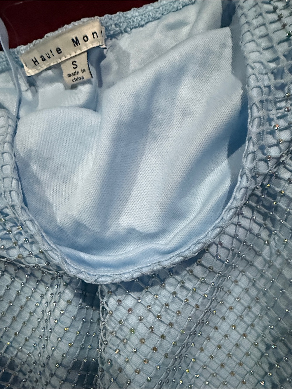 Light Blue Sequin Mesh Slip Dress with Spaghetti Straps - Picture 3 of 5